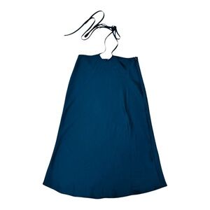 Blue Strapless Midi Dress with Tie Front